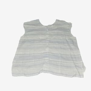 Cynthia Rowley Blue & White Striped Linen Button Short Sleeve Sz XL